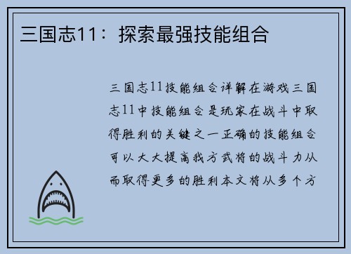 三国志11：探索最强技能组合